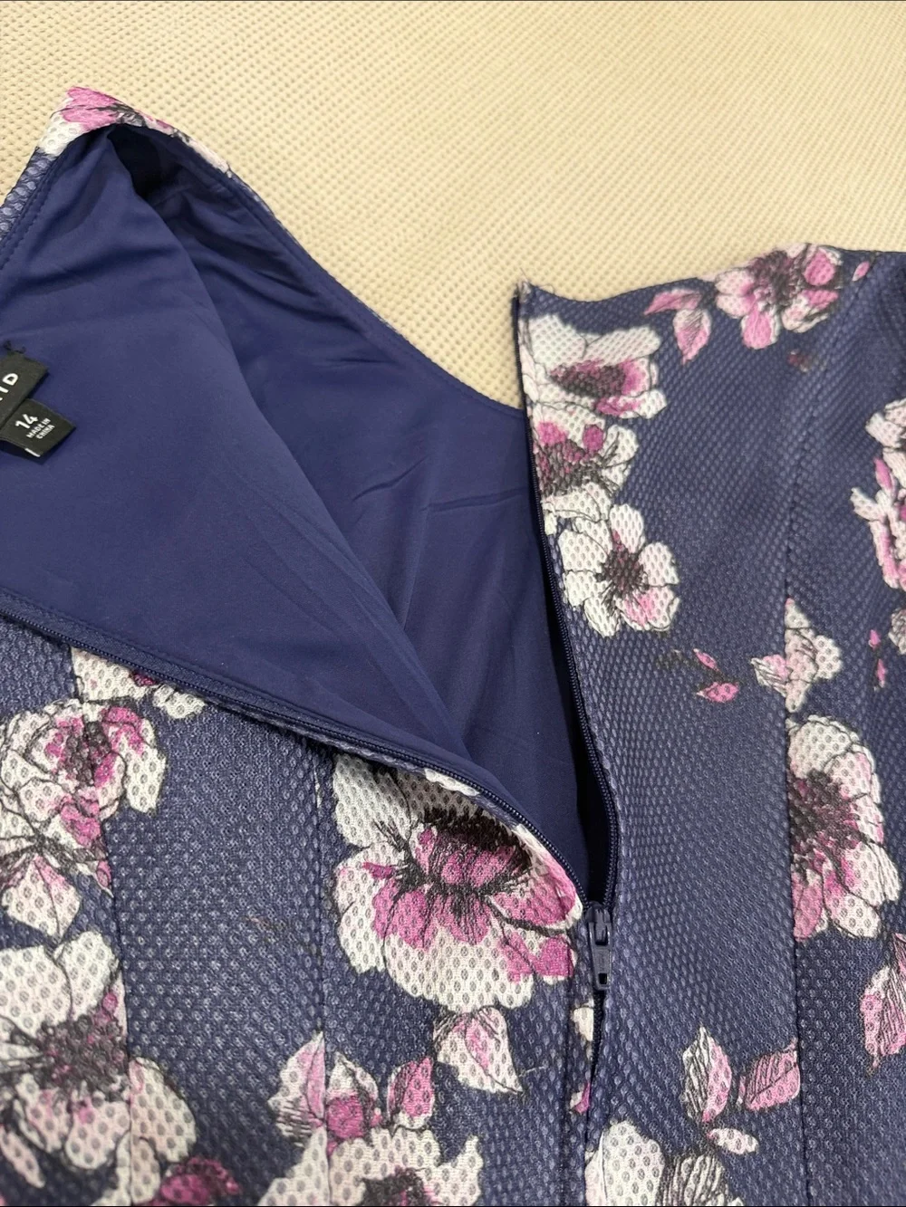 torrid Navy Floral Fit-and-Flare Dress with Pink and White Blooms - Picture 7 of 7
